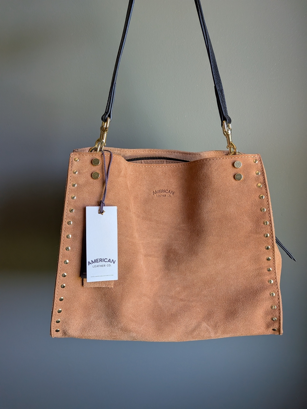 American Leather Lenox Studded Triple Entry Bag